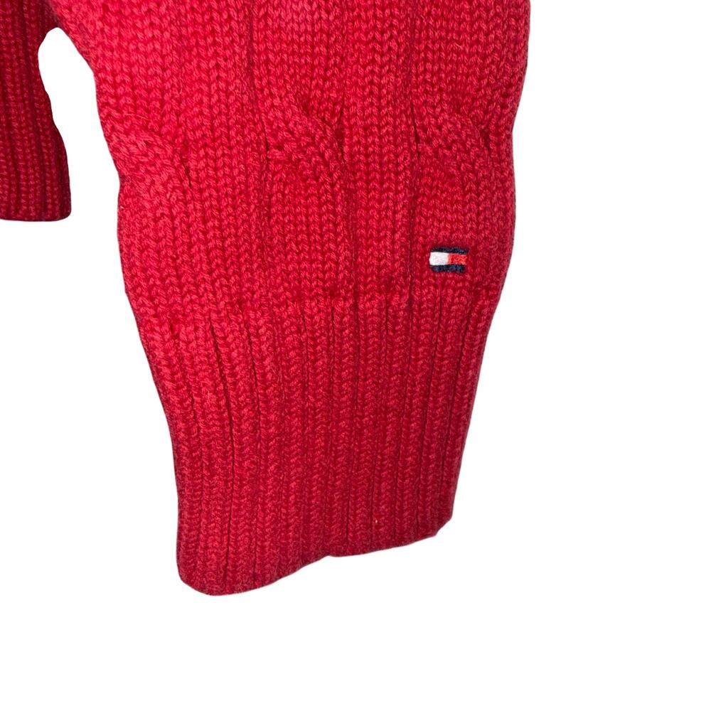 Vintage Tommy Hilfiger Womens Red V Neck Cable Knit Cotton Sweater Preppy MED - Picture 5 of 7